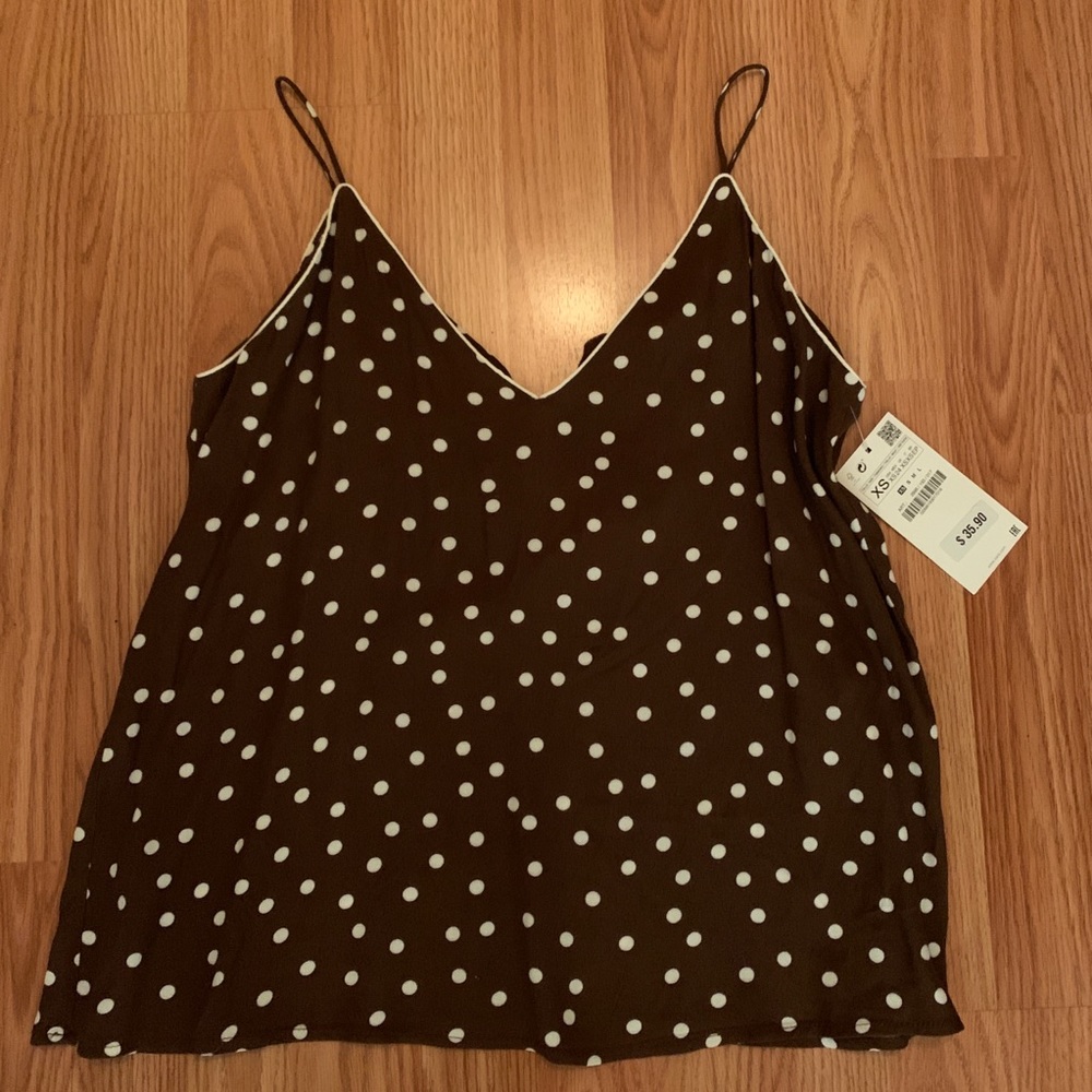 Zara NWT Brown and White Polka Dot Cami XS
